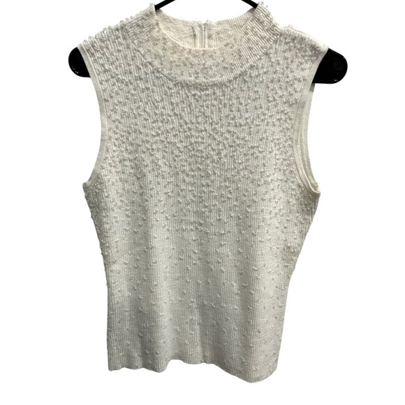 Gardy Womens Sleeveless Ribbed Knit Top With Sparkle Beaded Detail White Sz XL - Picture 1 of 7